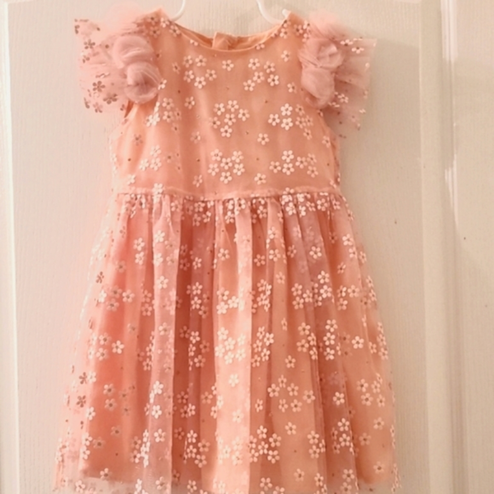 Mayoral Fancy Peach - Light Pink with a Touch of Gold Floral Kids Dress Size 5.